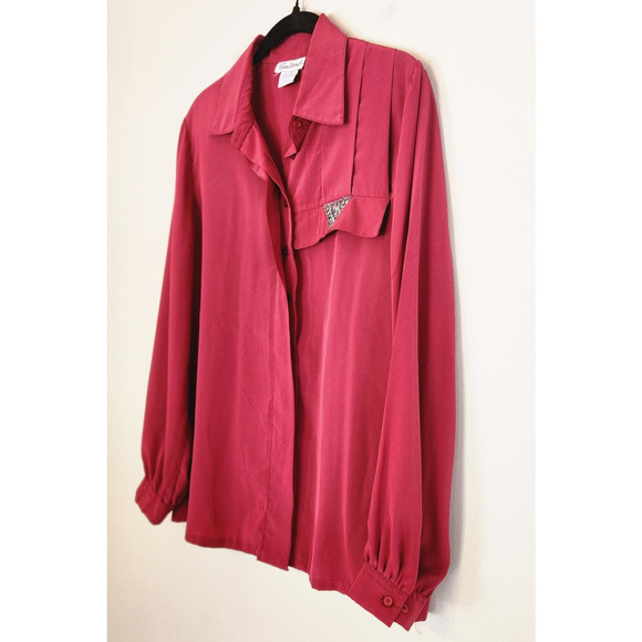 Vintage 1980's Gailord Women's Button Up Magenta Shirt - Picture 2 of 6